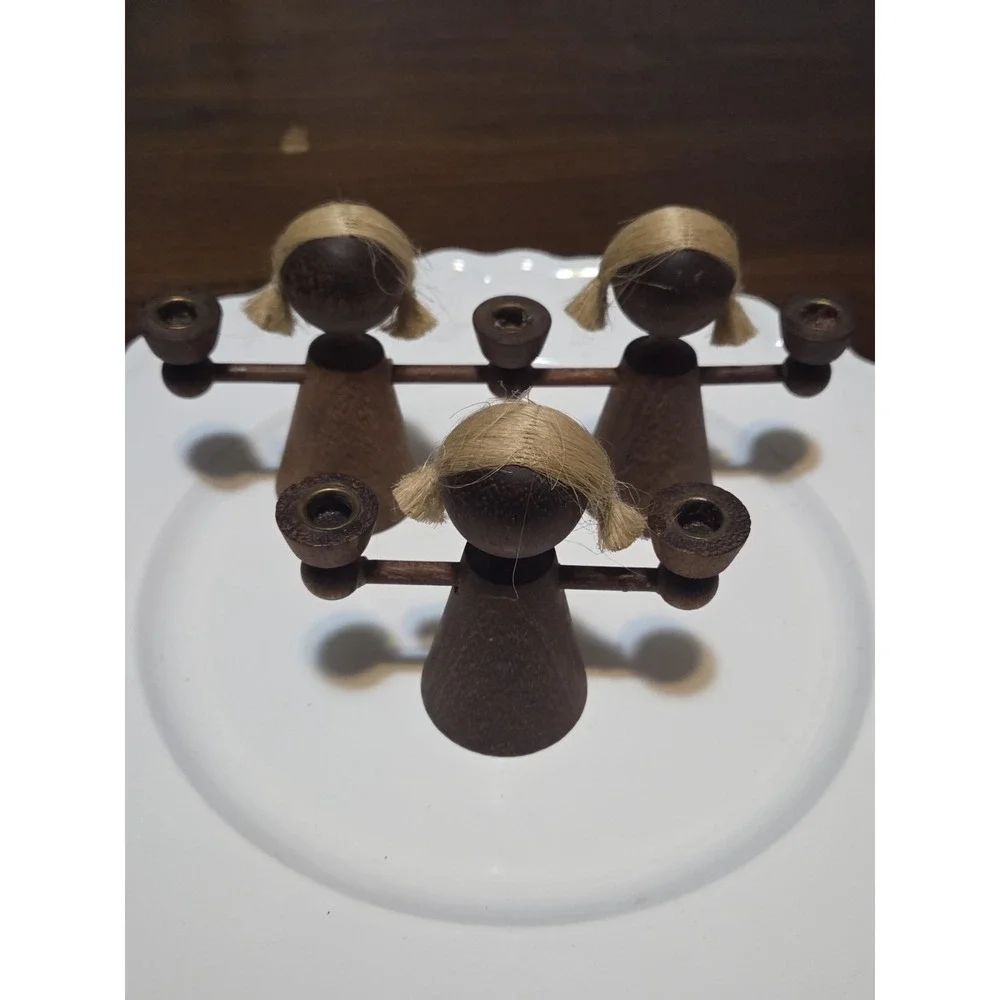 vintage Erzgebirge GDR wooden candle holder, Faceless Children